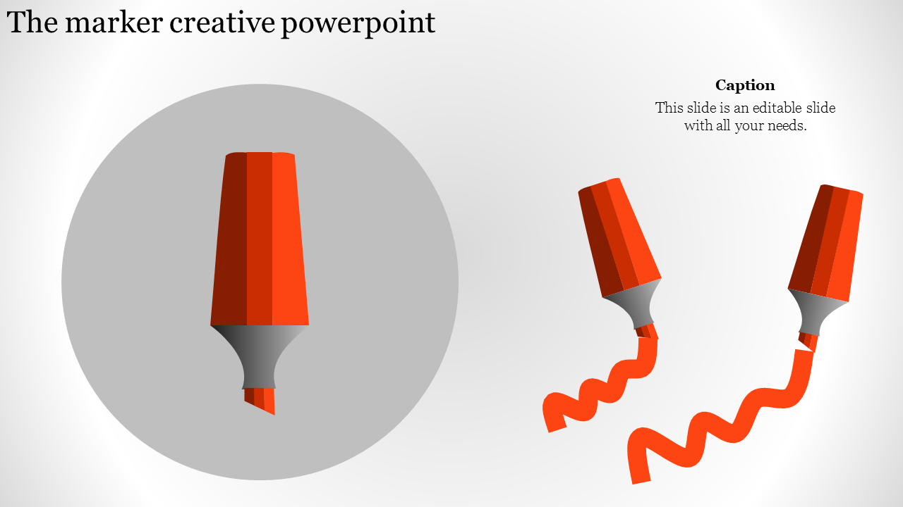 Creative PowerPoint slide featuring red markers drawing wavy lines with a caption.