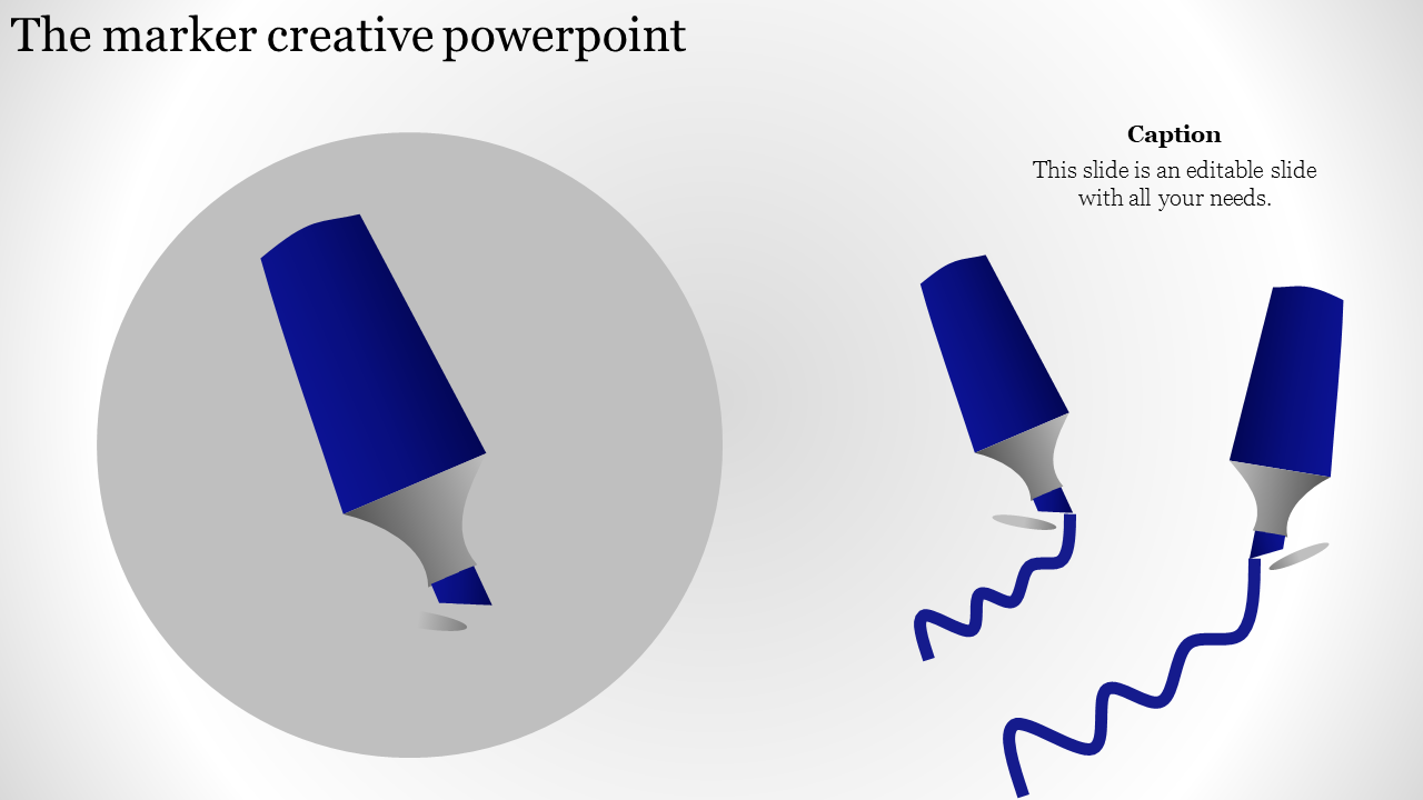 Creative PowerPoint slide featuring blue markers drawing wavy lines with a caption.
