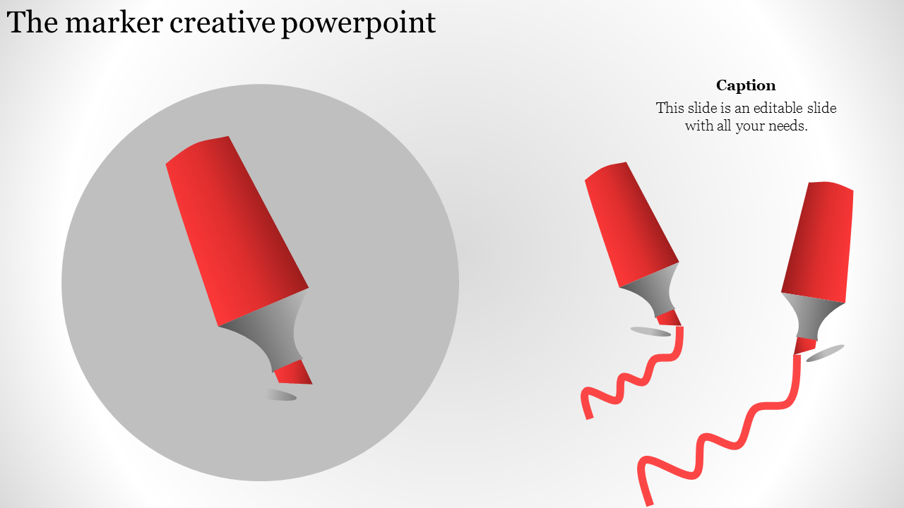 Creative PowerPoint slide with red markers drawing wavy lines and captions.
