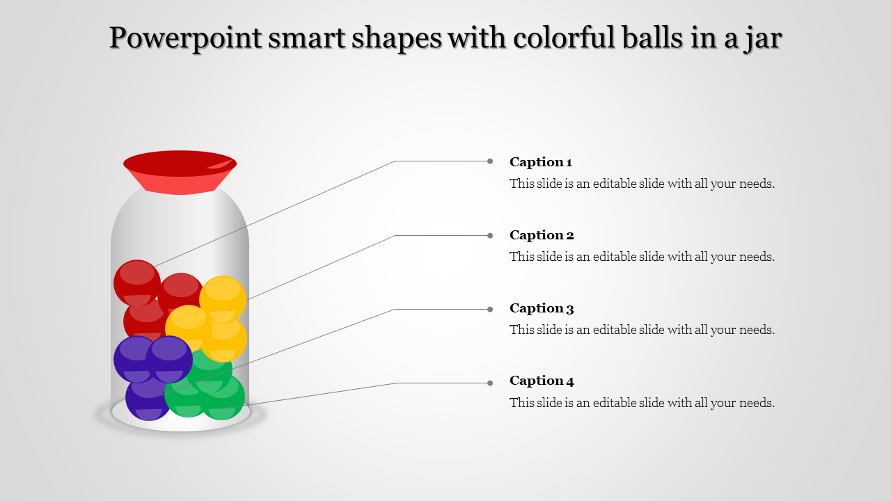 A smartshape PowerPoint slide with a transparent jar filled with different colored balls, representing data points.