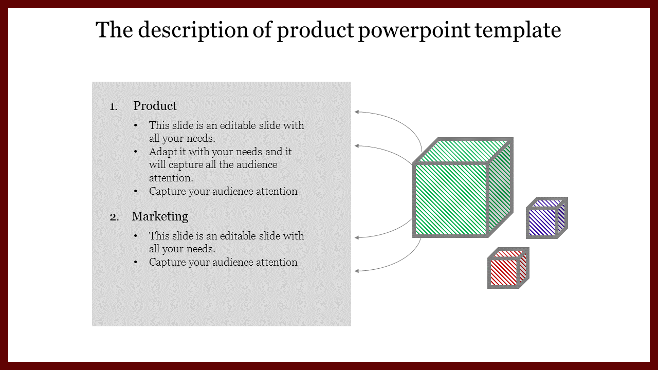 Slide with gray text box paired with green, purple, and red cubes connected by arrows on the right.