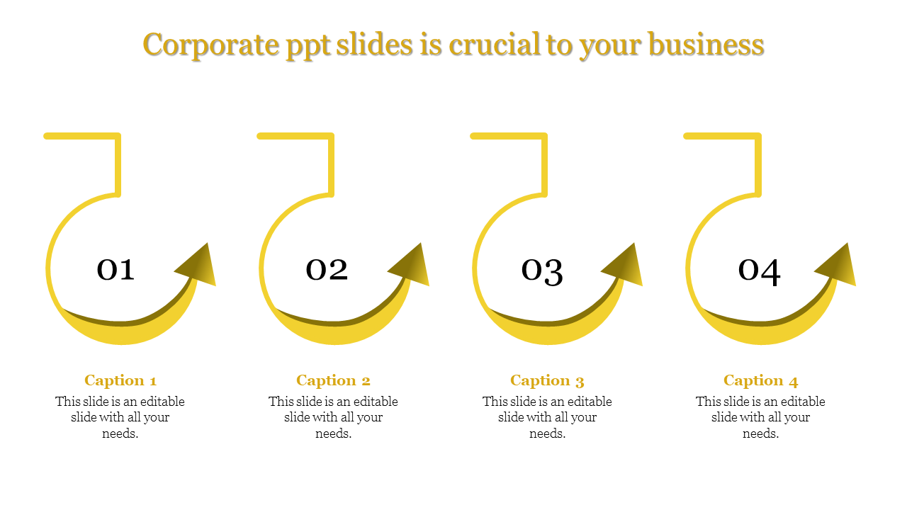 Corporate PowerPoint slide with four arrows representing a process, each with space for captions.
