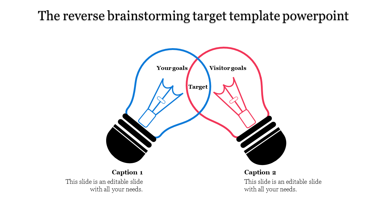 Two overlapping lightbulb outlines in blue and red, representing your goals, visitor goals, and a central target.