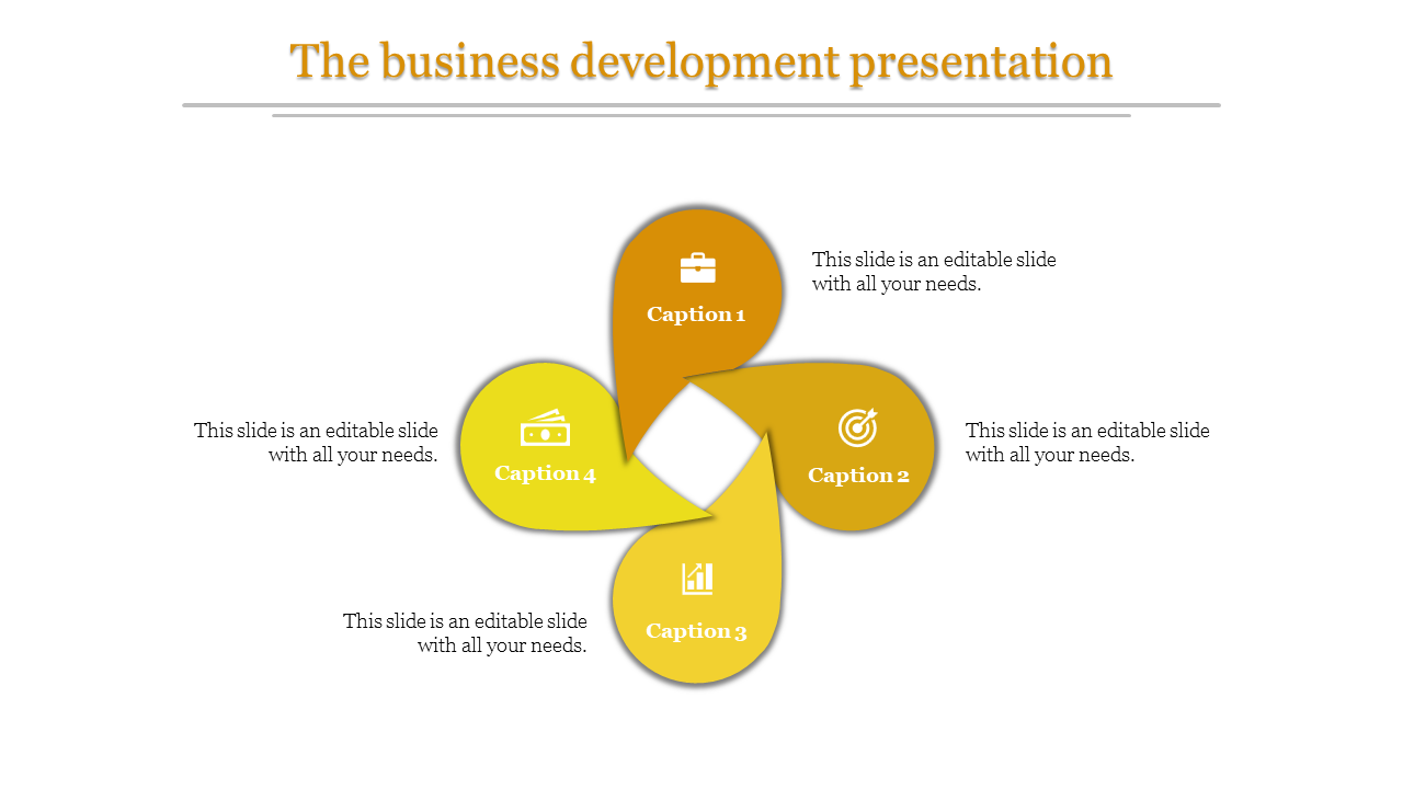 Four yellow petal infographic with icons and captions, surrounding a central diamond shape, on a white background.
