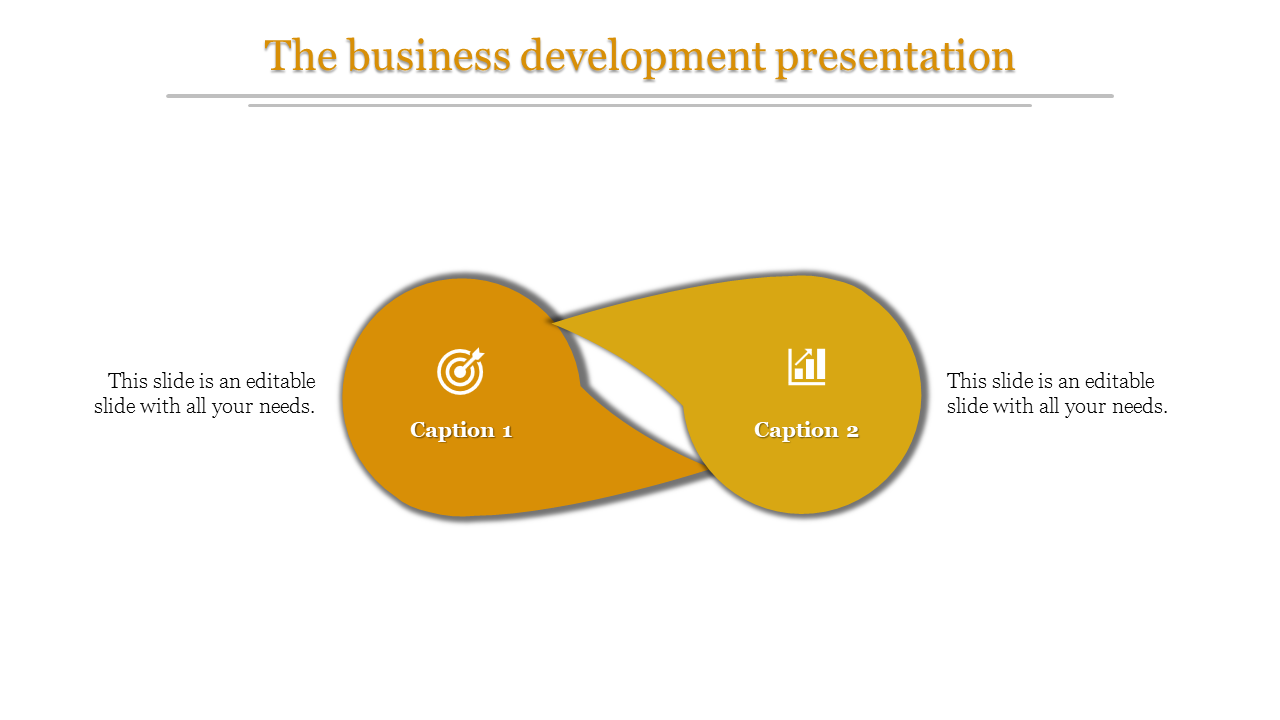 wo orange and yellow teardrop-shaped elements connected in the center, representing business goals and growth metrics.