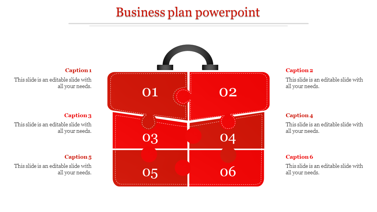 Red suitcase diagram divided into six parts, each labeled with numbers and captions positioned to the left and right.