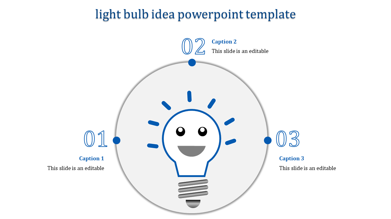 Circular infographic design with a blue smiling light bulb in the center and three numbered captions around the circle.