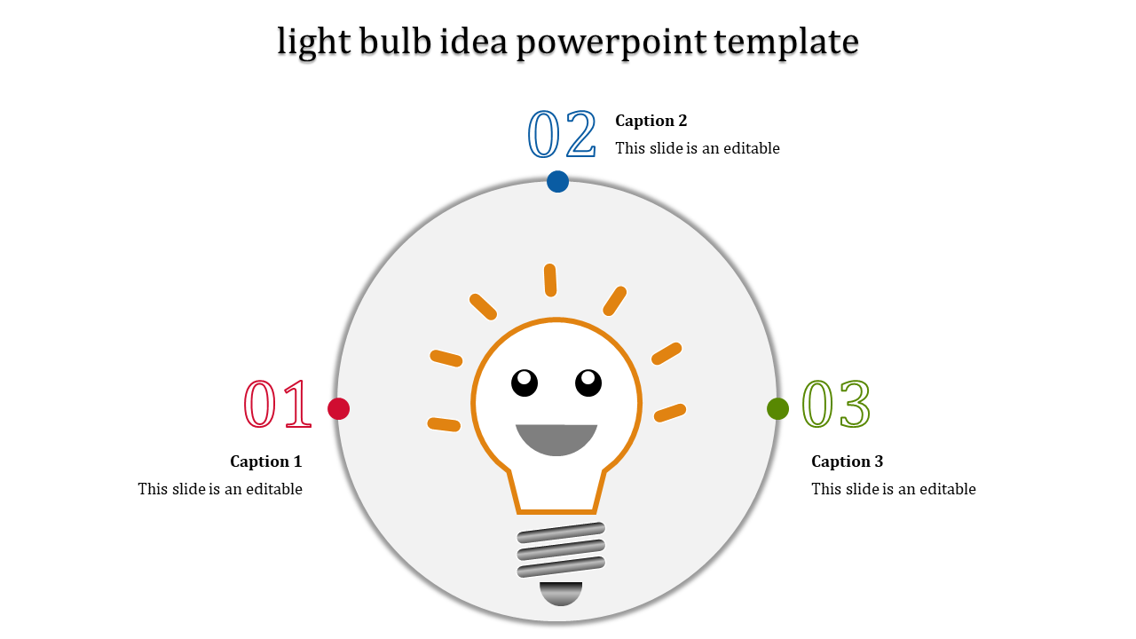 Creative light bulb design featuring three steps, labeled with numbers and captions in red, blue, and green.