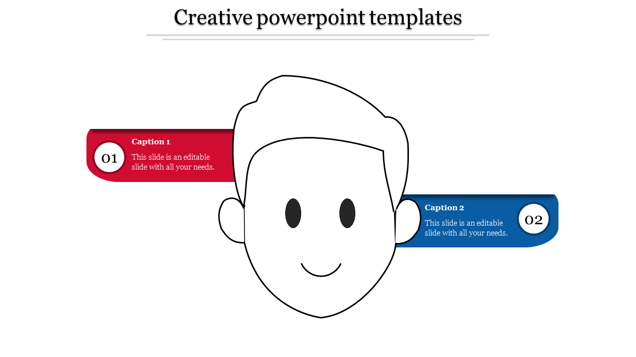 Outline of a smiling face with red and blue rectangular captions on each side, labeled with numbers and text.