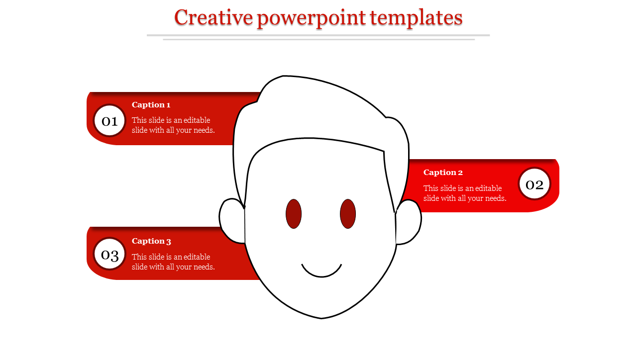 Creative infographic featuring a central face outline, with three bold red text boxes on the sides displaying captions and numbers.