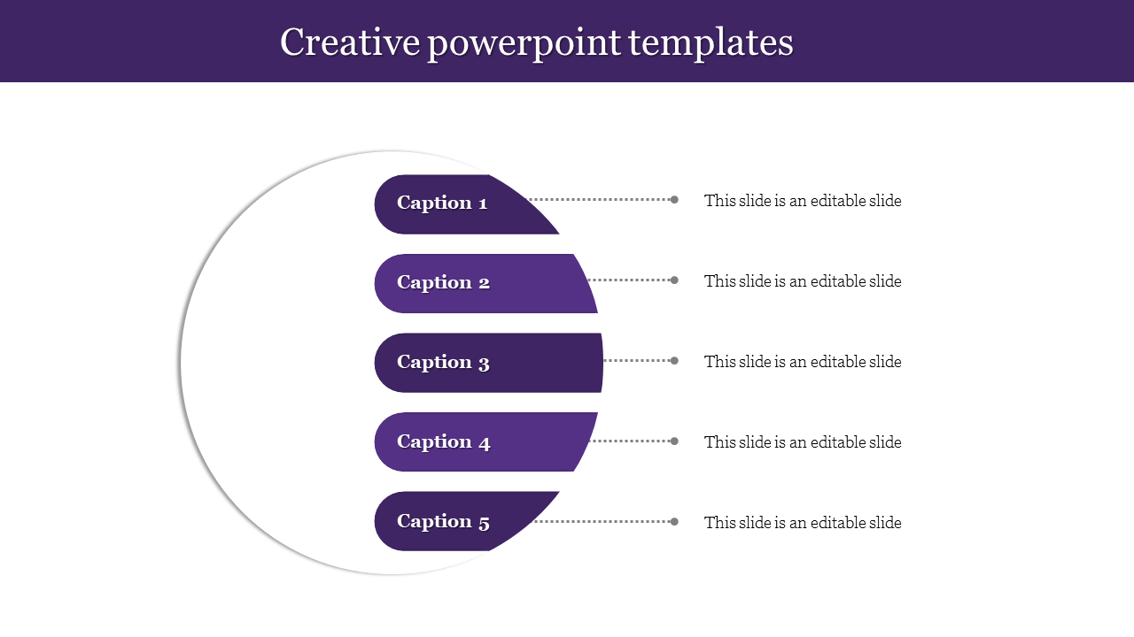 Circular graphic on the left with five purple labels and dotted lines connecting to text areas on the right.