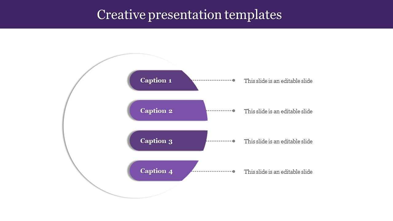 Creative curved step diagram with four purple sections, each labeled and connected to caption areas.