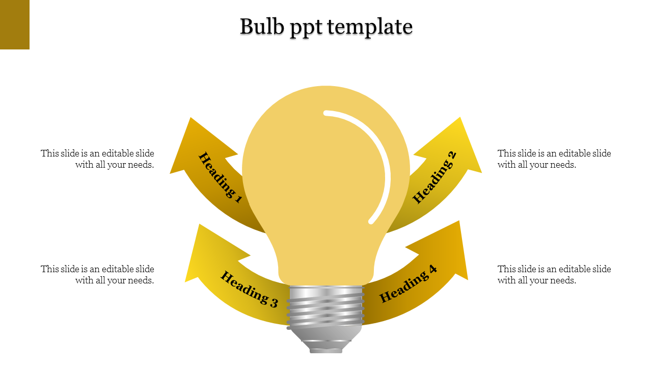 Yellow light bulb graphic with four directional arrows around it, creating a symmetrical infographic design.