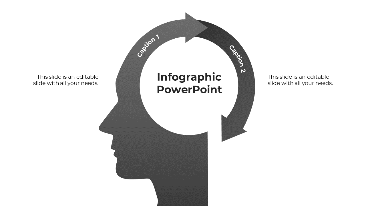 Business idea visualization featuring a head profile with a looping two-step arrow for an infographic template.