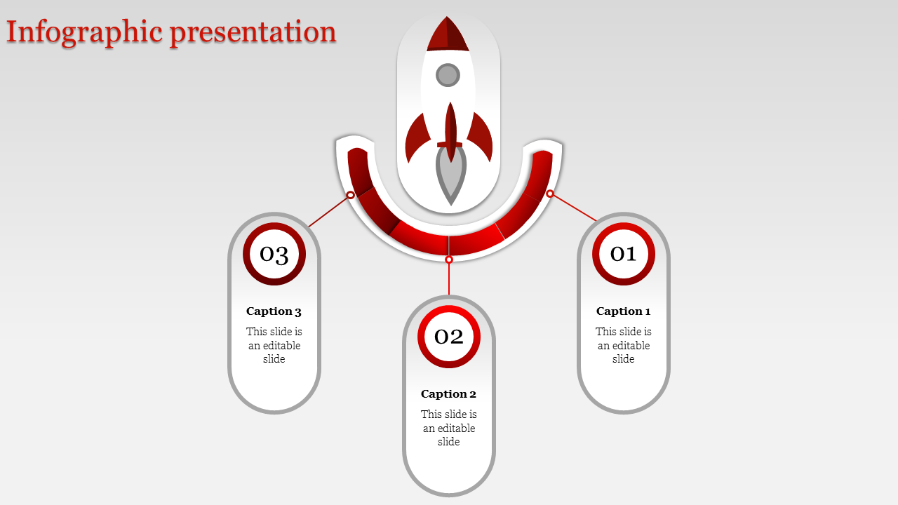 Business growth infographic featuring a white and red rocket above a curved segmented progress arc.