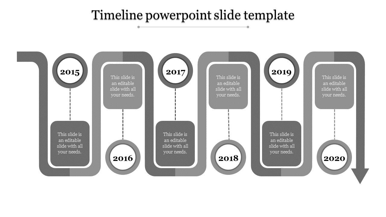 Modern L-pattern timeline in warm grey showing four chronological points with matching text containers.