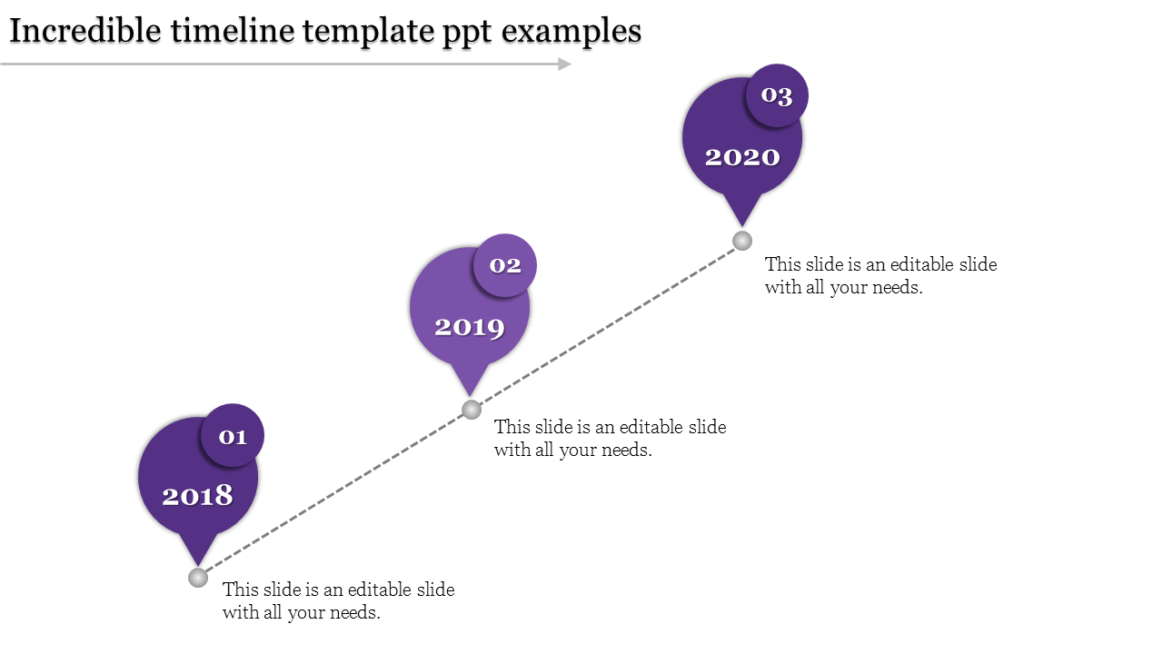 Balloon shaped purple icons with a dotted diagonal line depicting a timeline from 2018 to 2020.