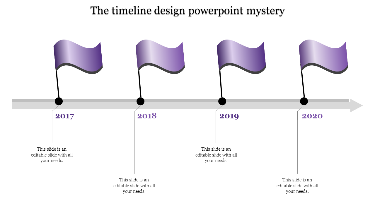 Infographic with a sequential timeline, featuring purple waving flags and black circular nodes from 2017 to 2020.