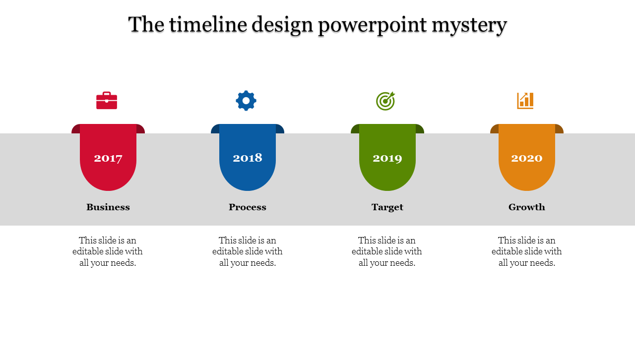 Timeline with green drop shaped year markers from 2016 to 2020, featuring icons for key business phases.