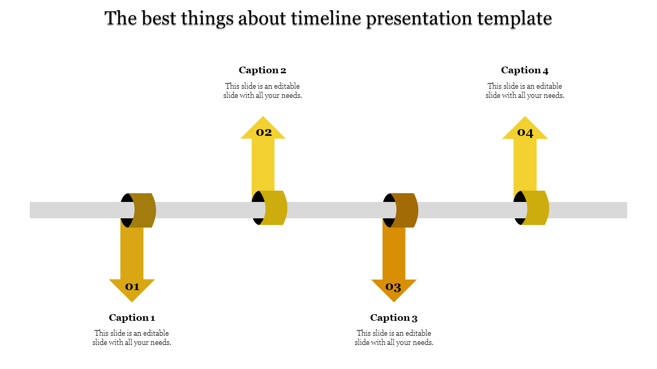 Timeline infographic with four vertical yellow arrows wrapping around a central gray axis, pointing up and down.