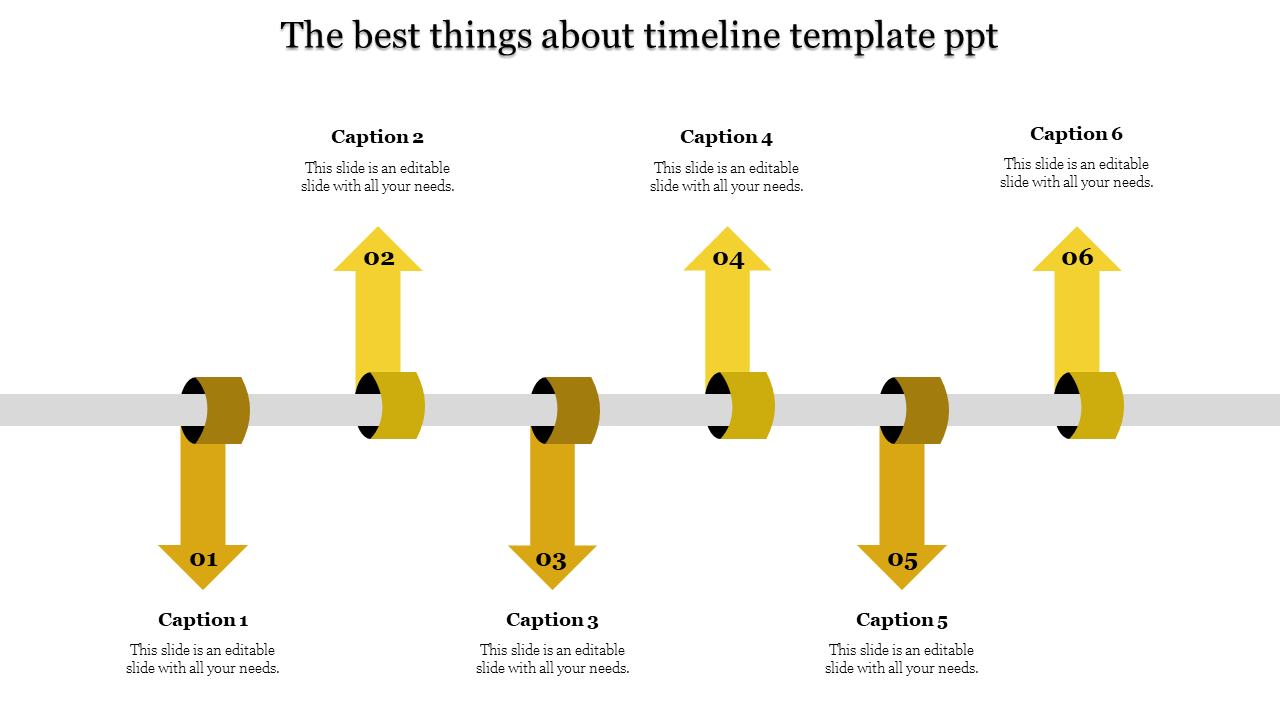 Timeline diagram showing five purple arrows numbered 01 to 05 with placeholders for text below each step.