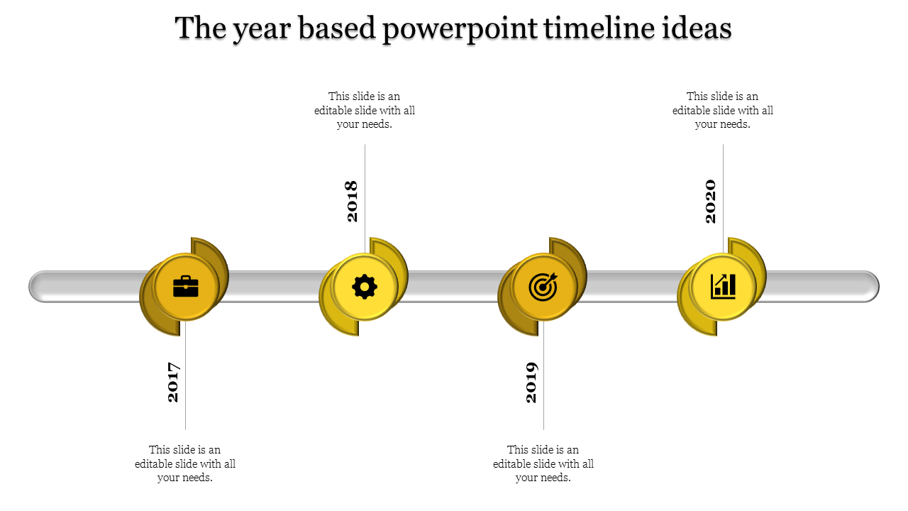 Vertical timeline with purple flags marking milestones from 2020 to 2023, linked to icons and caption areas.