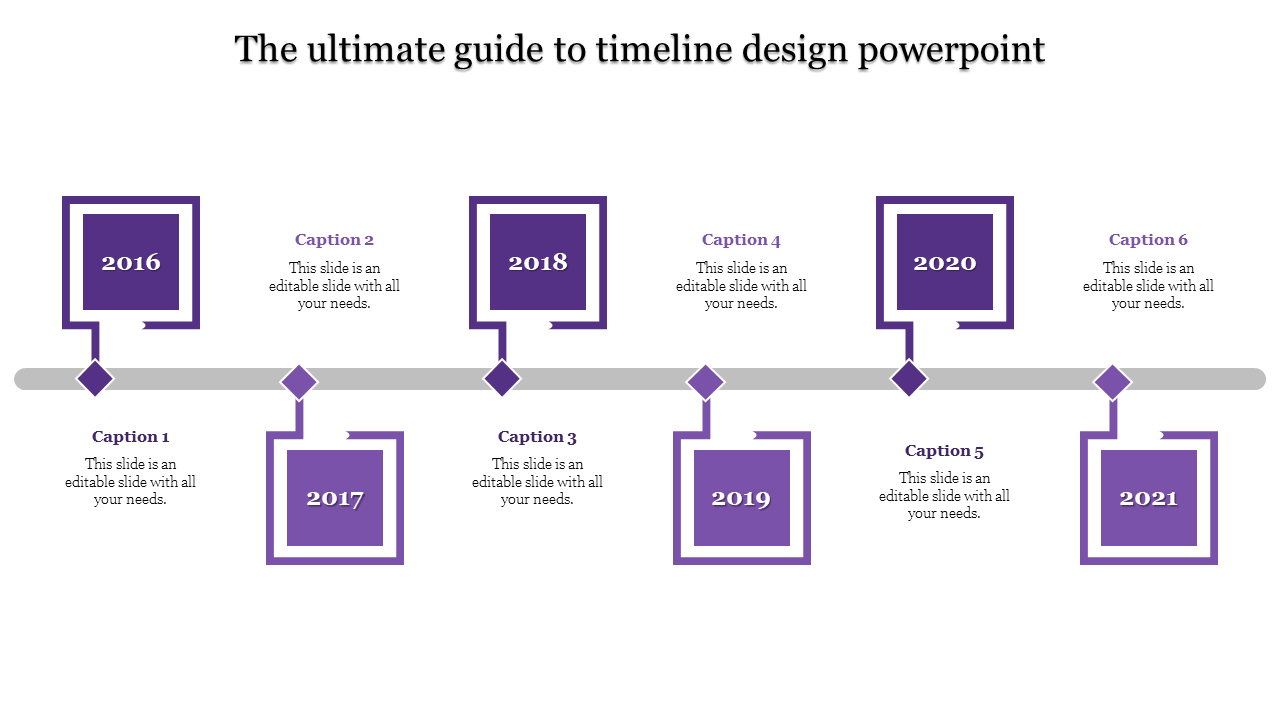 Timeline infographic with six square milestones from 2016 to 2021, each in a distinct color, linked by a horizontal line.
