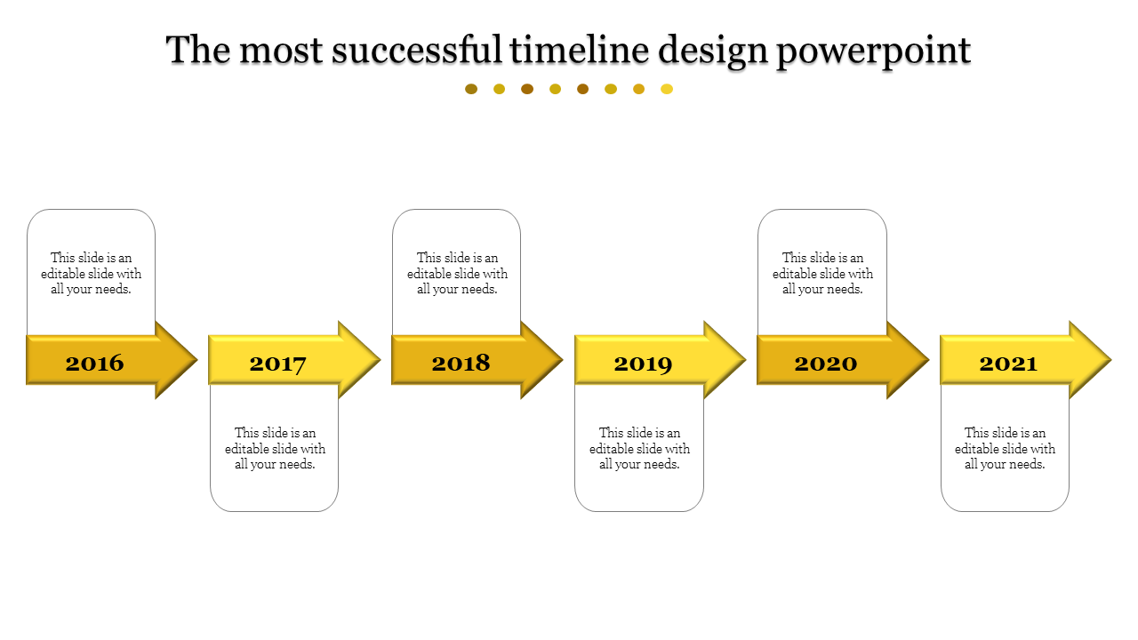 Stepwise timeline with metallic yellow arrows forming a sequential path, each linked to a white rectangular caption box.