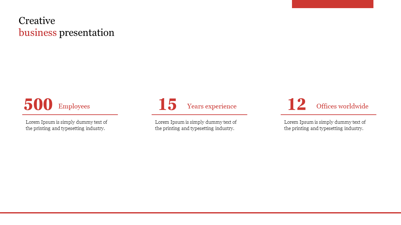 Modern business summary template with a focus on company growth, using a balanced white and red color scheme.
