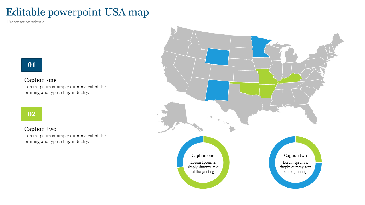 Editable Powerpoint Usa Map With Doughnut Chart Slideegg