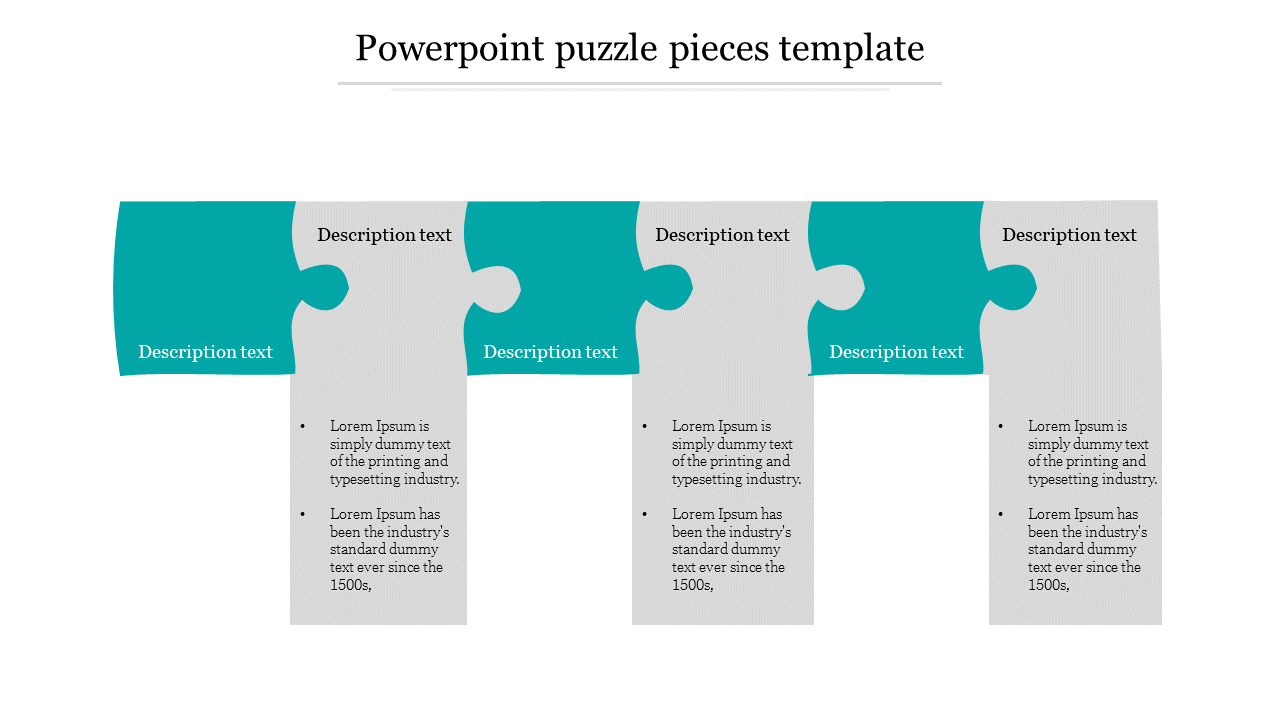 Template featuring alternating teal puzzle pieces and gray text boxes, connected in a linear arrangement.