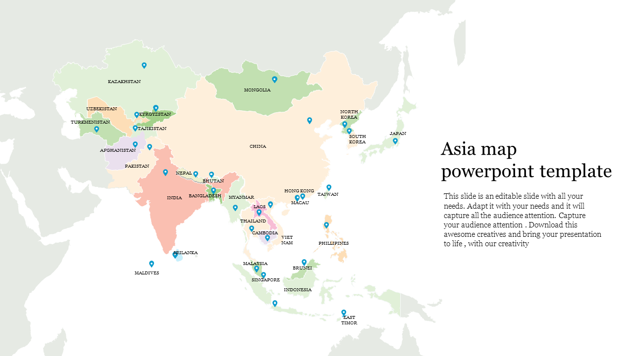 Awesome Asia Map PowerPoint Template Presentations