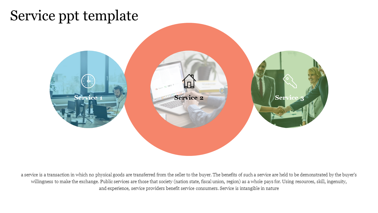A three step service infographic with overlapping circles labeled with three services, featuring icons and images.