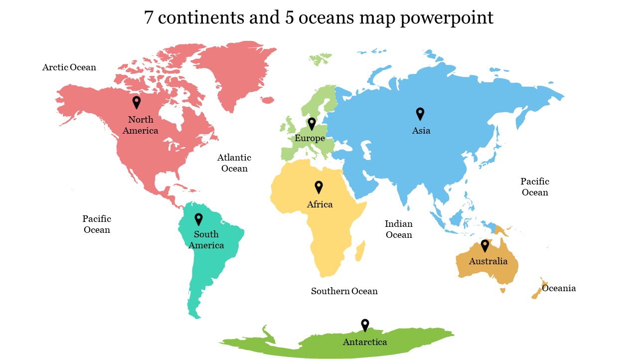 Seven Continents And 5 Oceans Map Powerpoint Slideegg