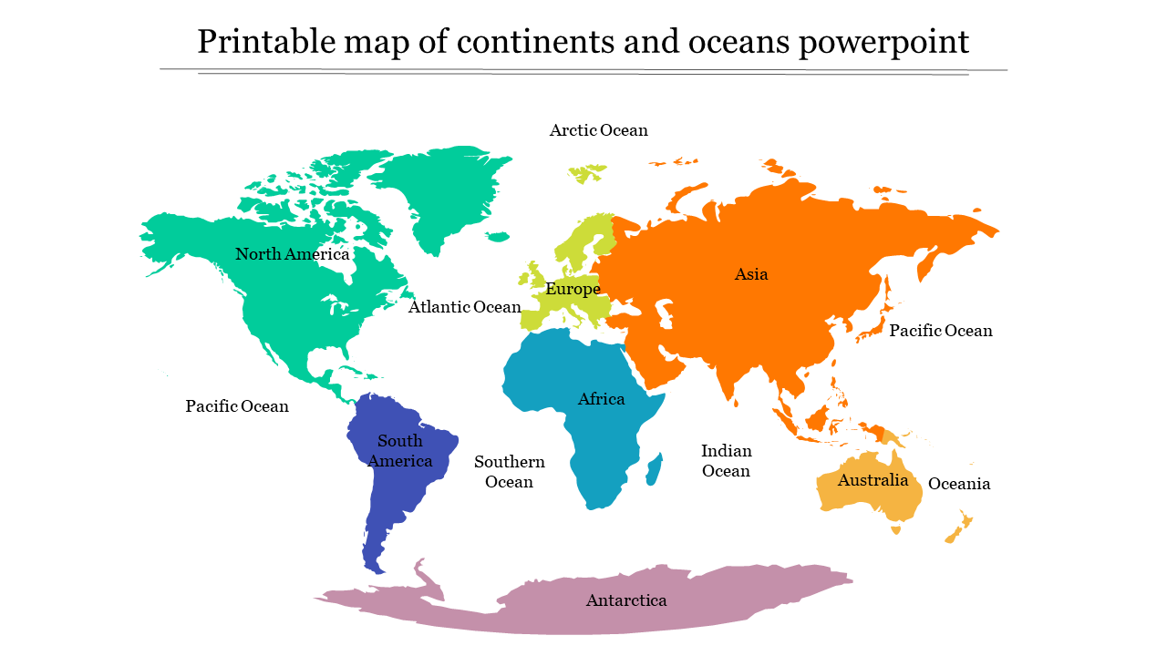 Continents And Oceans Map Printable Templates For Presentation