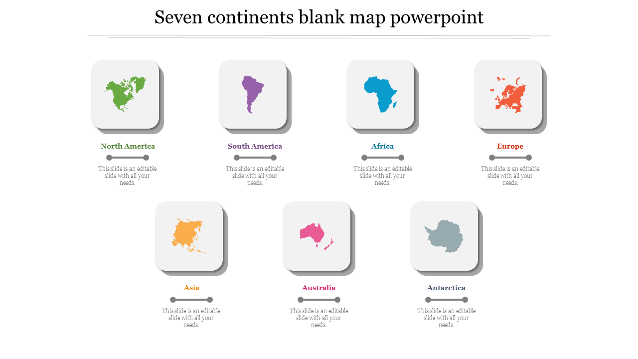 Customized 7 Continents Blank Map Powerpoint Templates