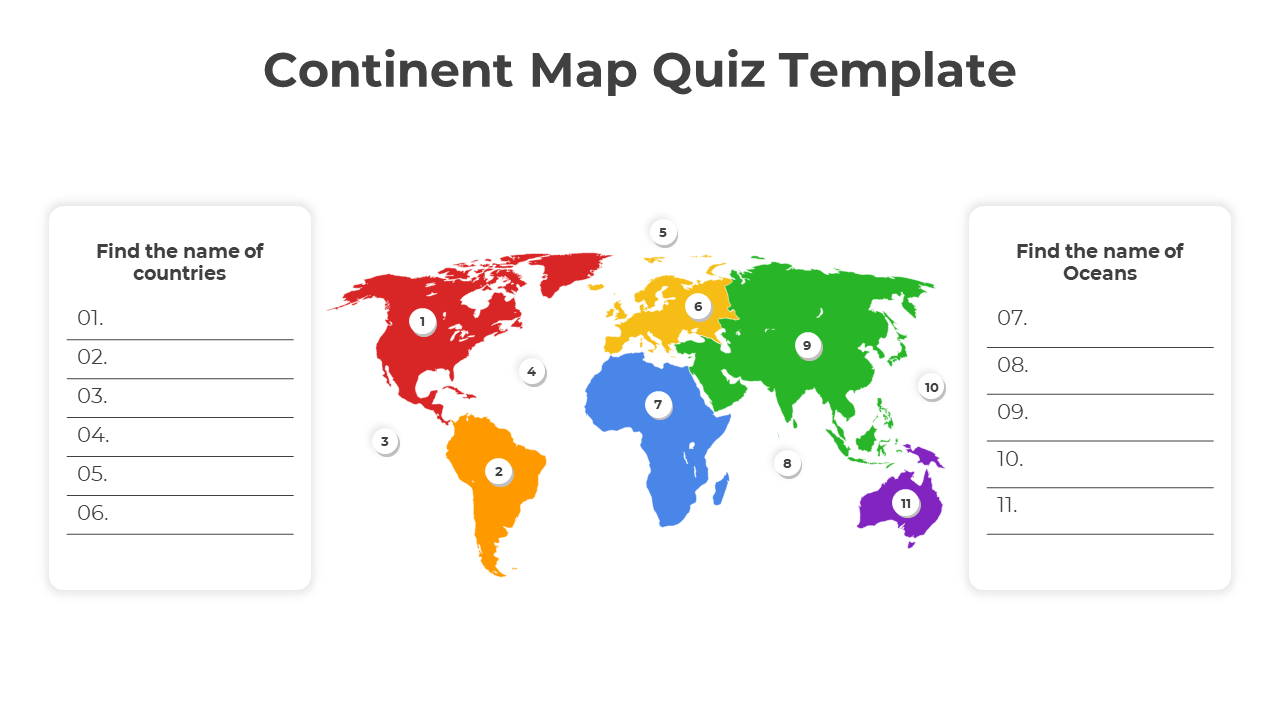 Creative Continent Map Quiz PPT And Google Slides Template