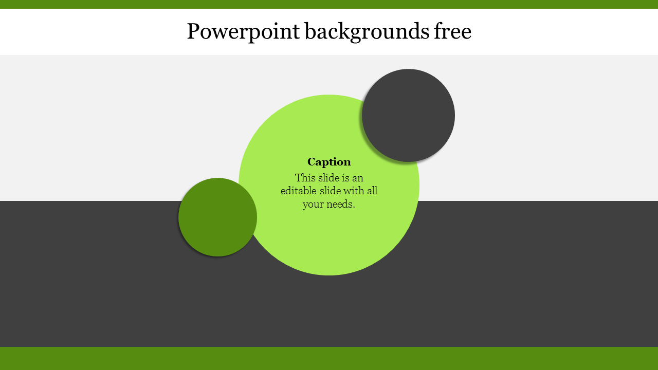 Abstract slide design featuring layered green and dark gray circles over a two tone background with a centered text area.
