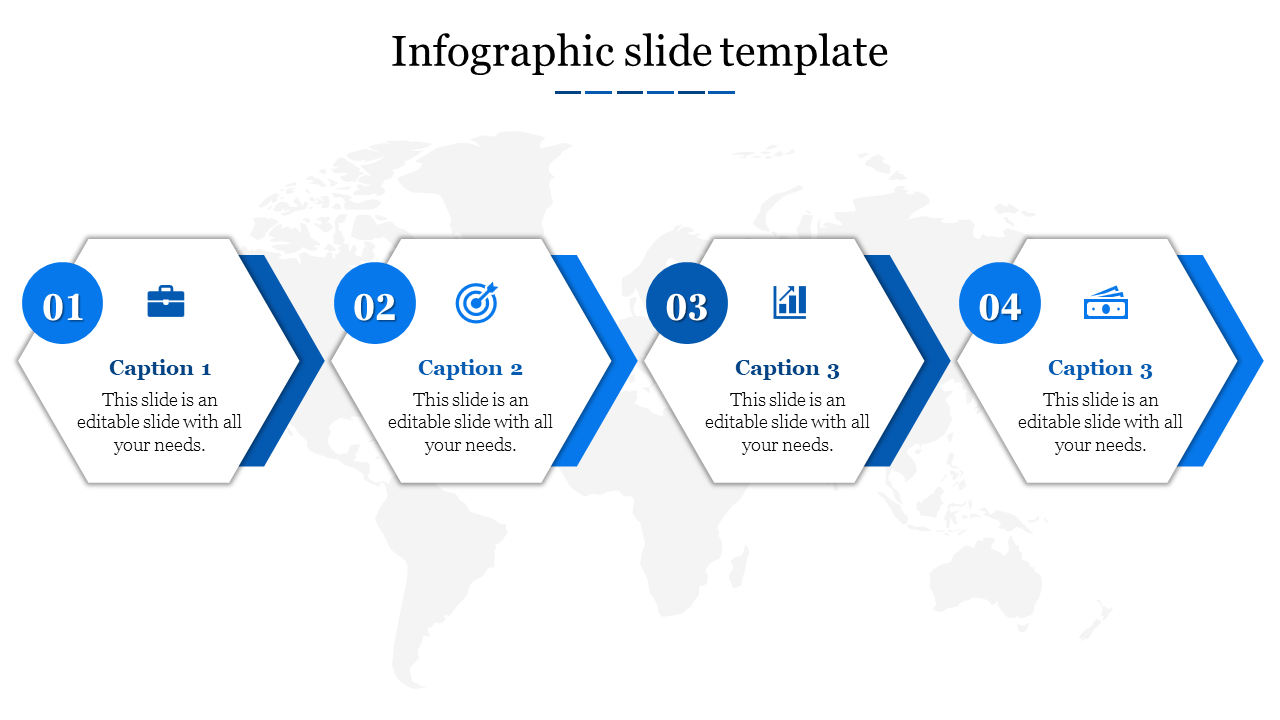 Infographic with blue and white hexagons, featuring numbered captions and icons for key business themes.