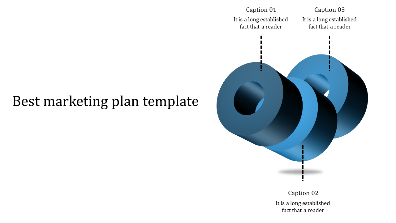 Dynamic 3D diagram of three connected blue rings with step-specific captions and a marketing theme.