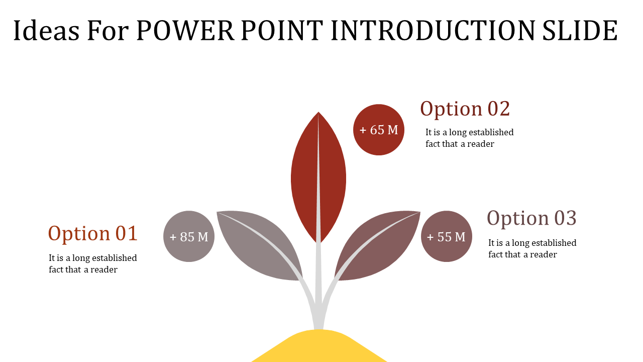 Introduction PPT slide with a creative plant diagram representing different options with growth values and placeholder text.
