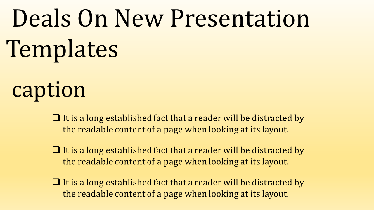 Slide with a yellow gradient background, featuring bold title, and three bullet points with descriptive text.