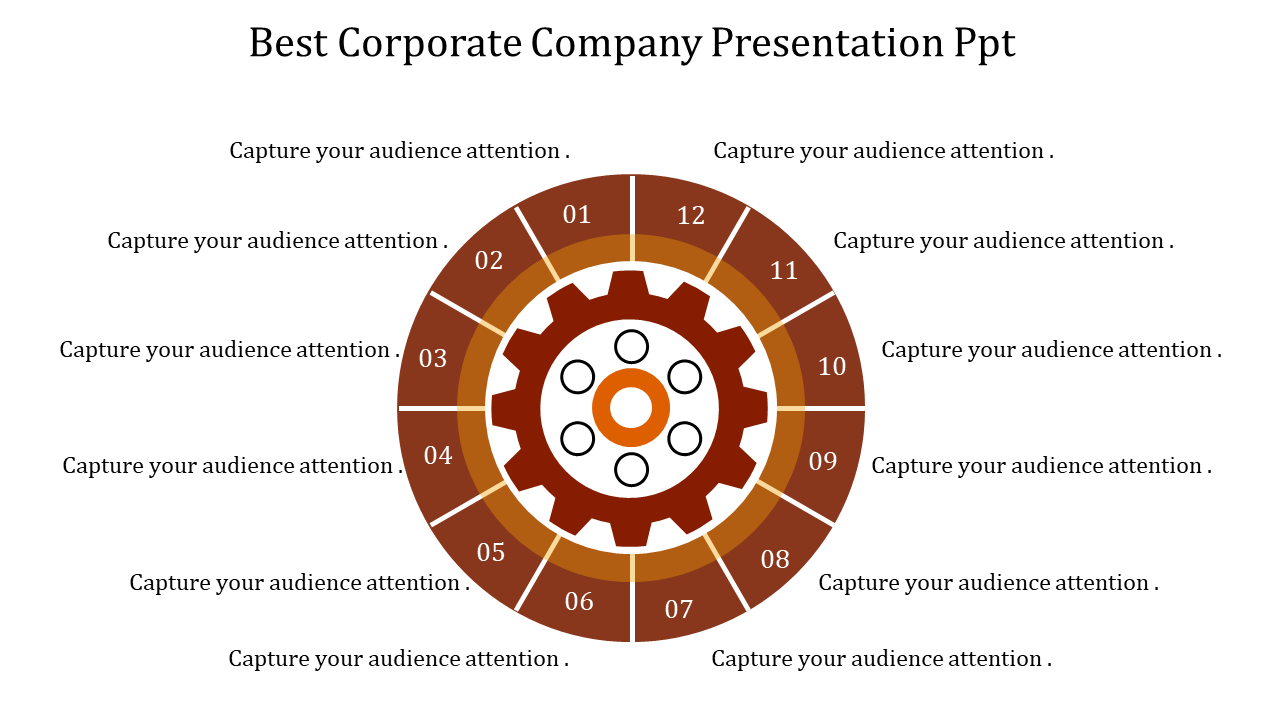 Brown circular gear diagram with segments, labeled from 01 to 12, surrounded by text, on a white background.