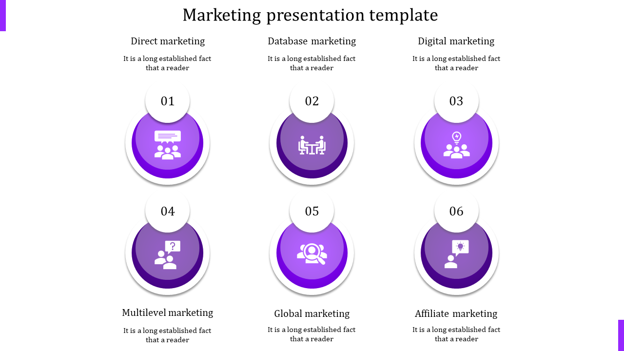 Six circular purple icons aligned in two rows, each paired with text and numbers on a white background.