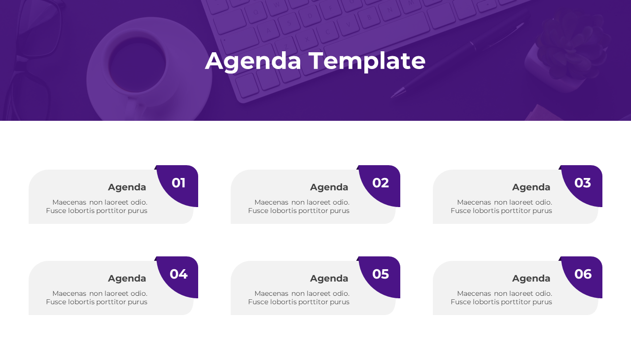 Purple Color Agenda PowerPoint And Google Slides Template