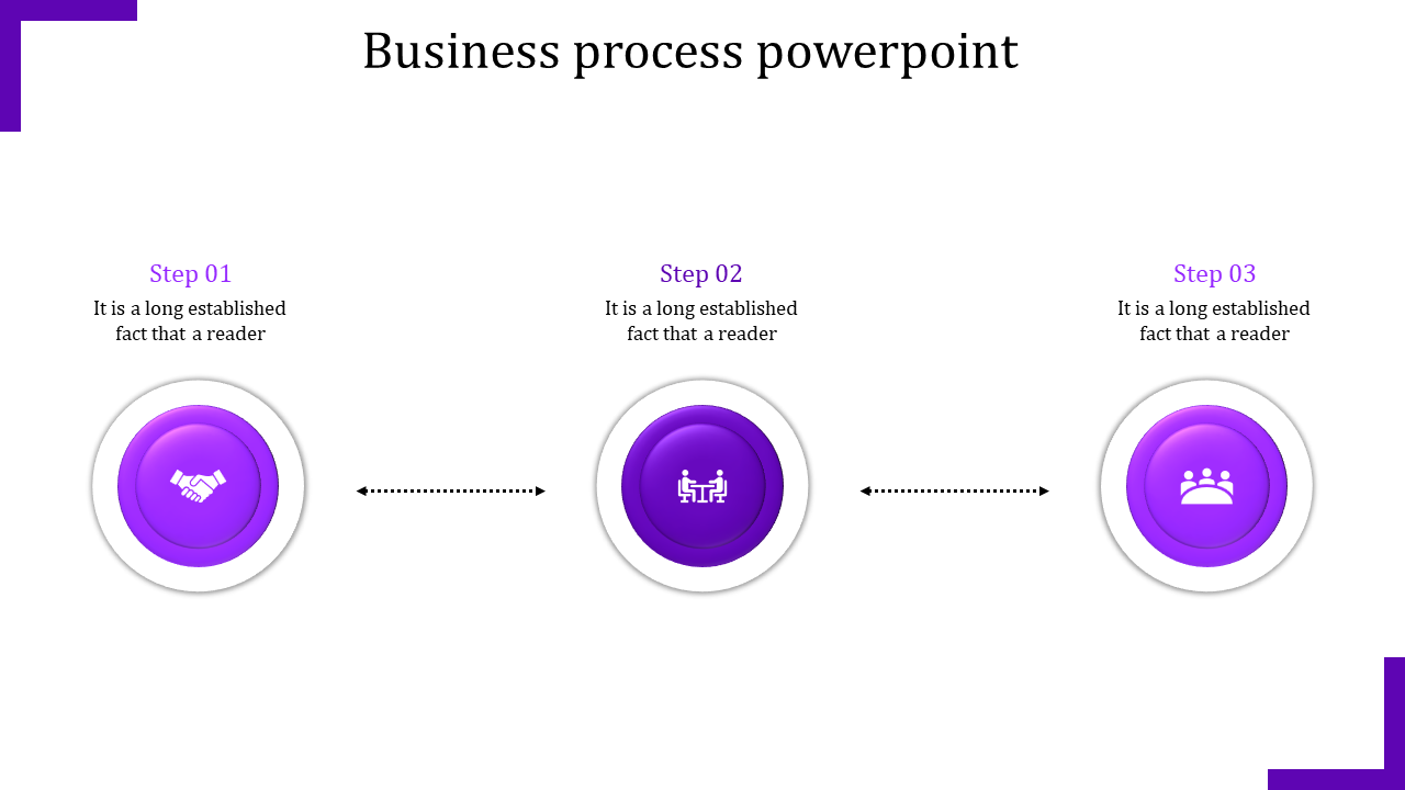 Clean design with three gray circles arranged symmetrically, each displaying a step icon and connected with dotted lines.