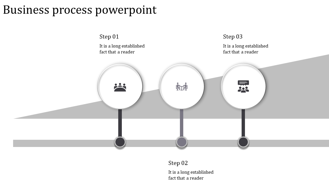 Three step process with gray icons inside white circles, connected vertically to a gradient background.
