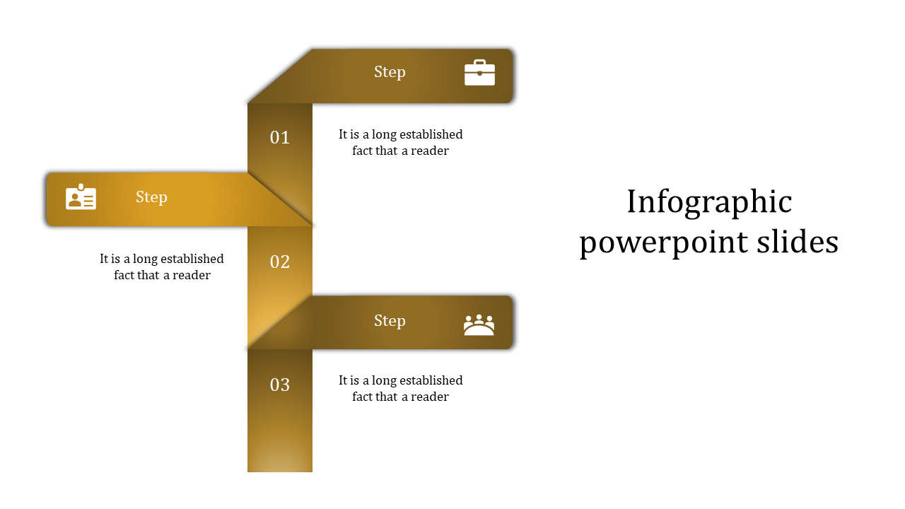 Infographic showcasing a structured vertical sequence of three steps with icons, text placeholders, and yellow accents.