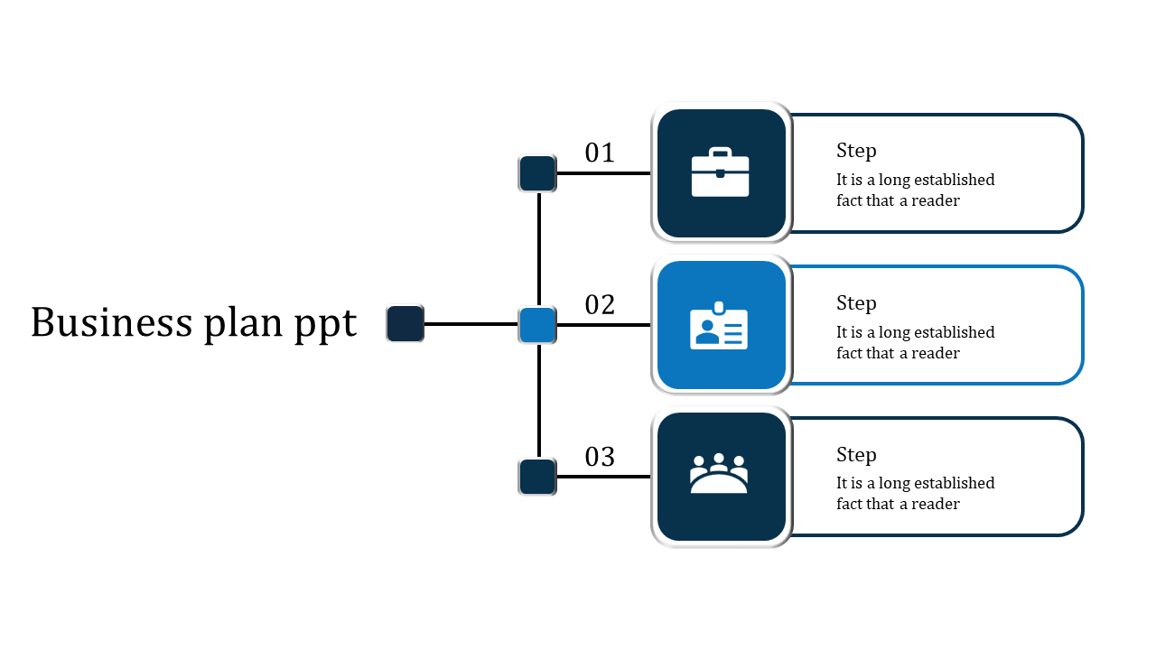 Infographic featuring three horizontal blue rectangles with icons and text, connected by a vertical line.