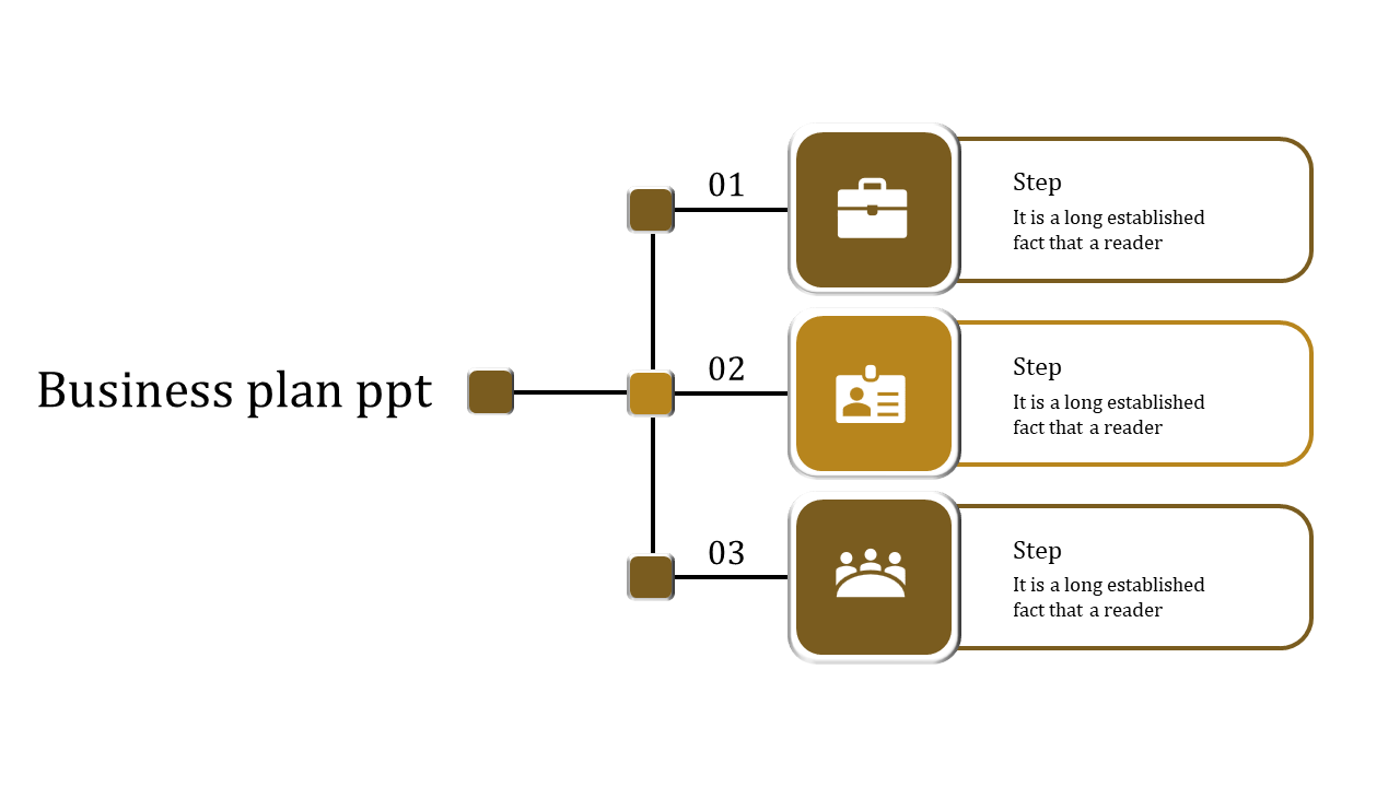 Business process diagram showcasing a structured layout with three key steps, connected by thin lines and square connectors.